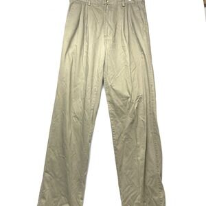 Field Master Khakis Pants Men's 34/36 Beige 100% Cotton Pleated Straight Leg